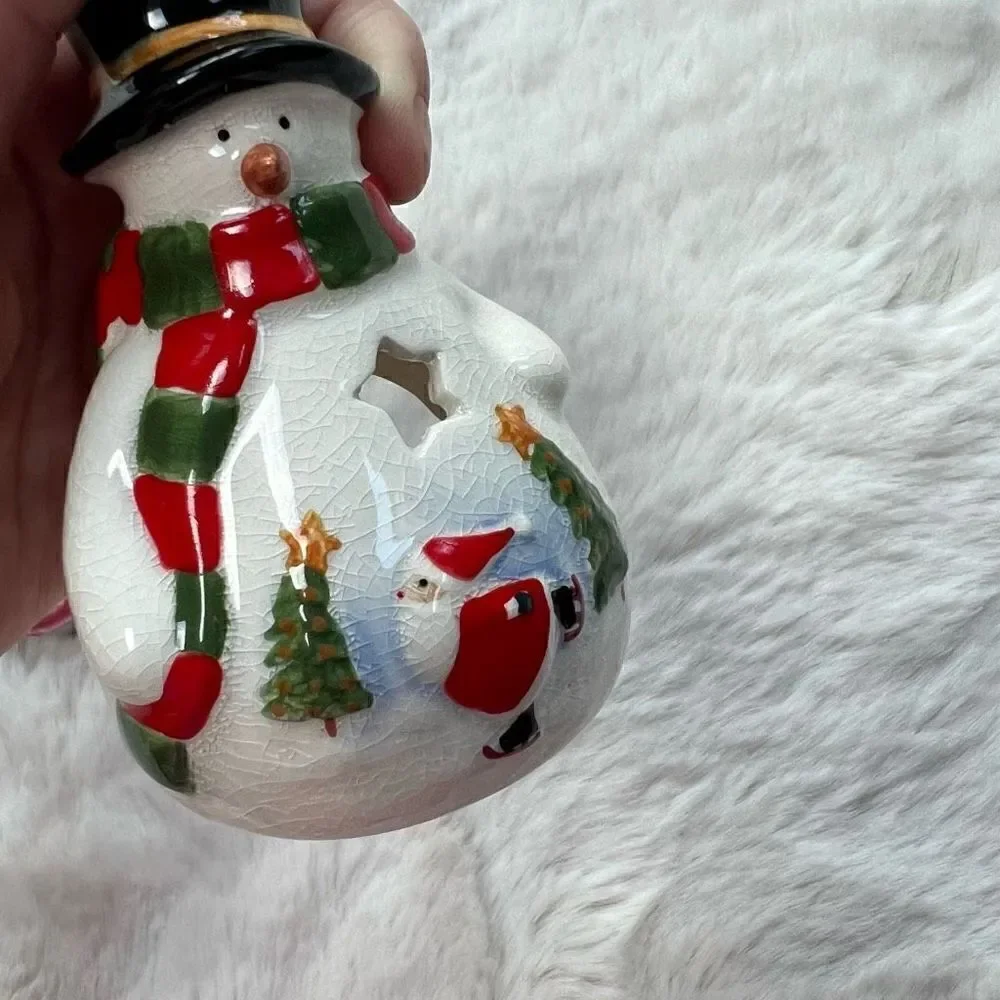 NIB Russ Christmas Holiday Tea Light Holder Snowman Votive Candle Ceramic NEW